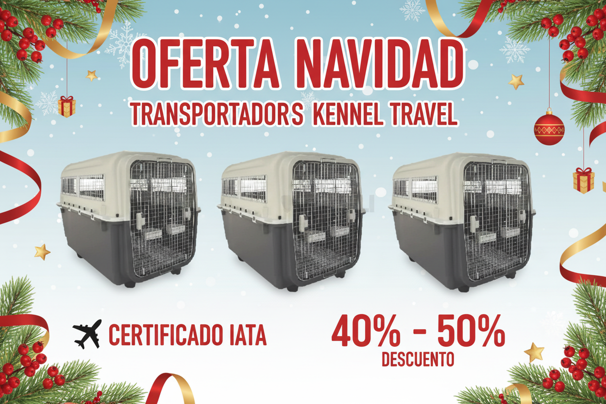 CREACION DE UN AVISO DE OFERTA AHORA EN NAVIDAD LAS OFERTAS PARA SU VIAJE. DE TRANSPORTADOR MARCA KENNEL TRAVEL, PARA VIAJE EN IATA, AUTORIZADO PARA VIAJE EN LOS AEROPUERTOS. OFERTA DE JAULAS DE 40% A 50% DESCUENTOS, IMAGENES ORIGINAL DEL TRANSPORTADOR KENNEL TRAVEL ORIGINAL EL IMAGENES