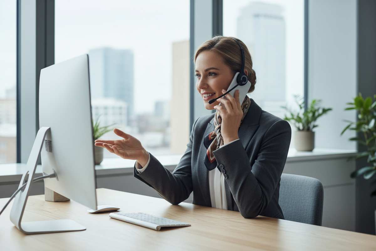 un operador ejecutivo contestando llamada